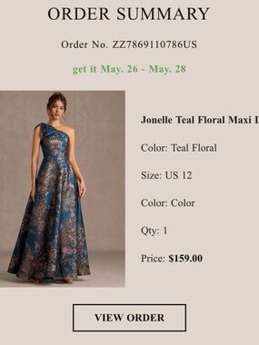 Azazie Teal Floral One-Shoulder A-Line Gown